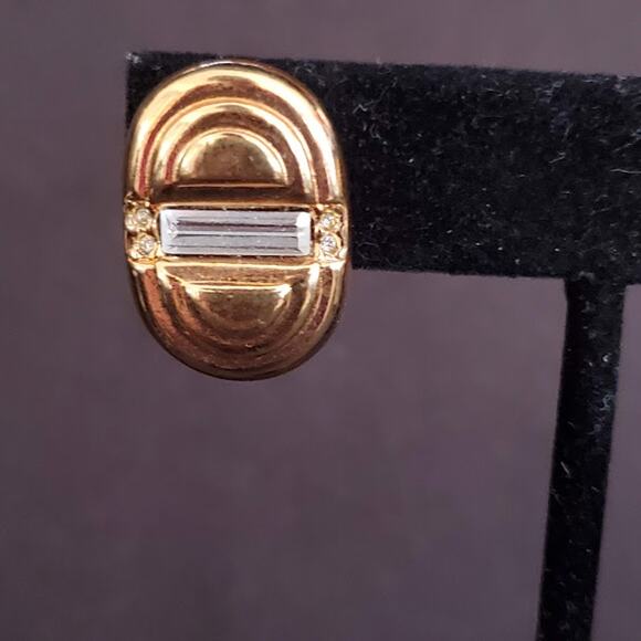 Swarovski Gold Plated Clip On Earrings with Clear Crystals Baguettes Swan Signed - Picture 7 of 7